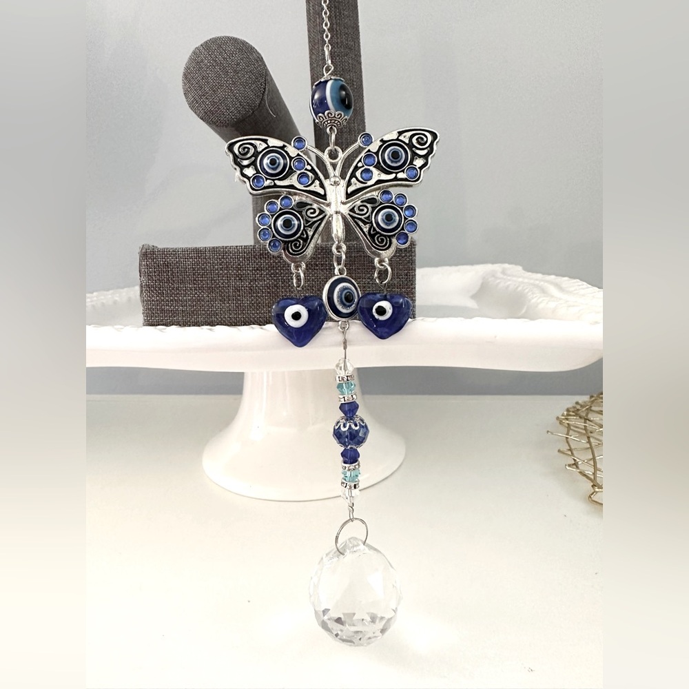 Beautiful Blue Butterfly Evil Eye Hanger with Glass Crystal